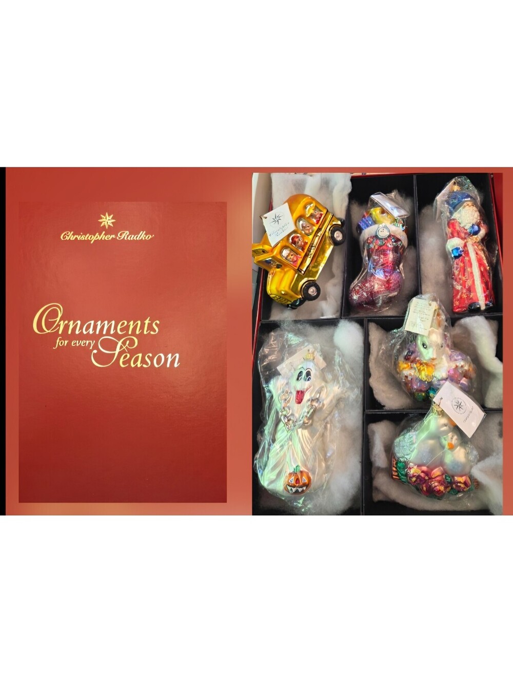 Rare Lot Christopher Radko For Every Season Box 6 New Ornaments w/Red Box & Tags